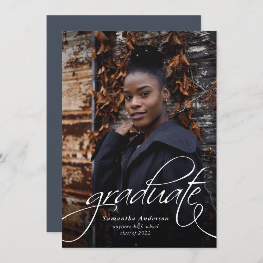 Uitnodiging van Classic Script Graduparty (Voorkant / Achterkant)
