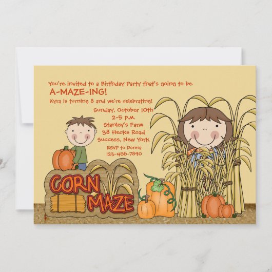 Uitnodiging van Corn Maze Party (Girl) (Voorkant)