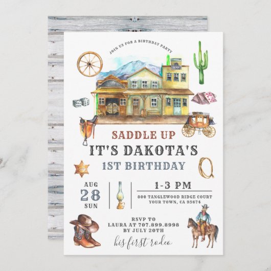 uitnodiging van Cowboy Birthday (Voorkant / Achterkant)