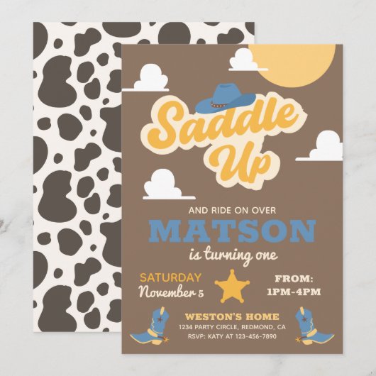uitnodiging van Cowboy Birthday | Westerne uitnodi (Voorkant / Achterkant)