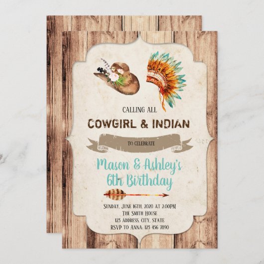 Uitnodiging van cowmeiden en Indiërs (Voorkant / Achterkant)