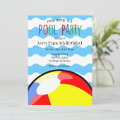 Uitnodiging van de Ball Birthday Pool Party (Staand voorkant)