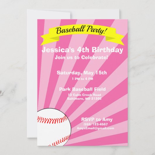 Uitnodiging van de Baseball Birthday Party (Voorkant)