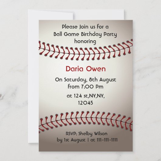 Uitnodiging van de Baseball Birthday Party (Voorkant)