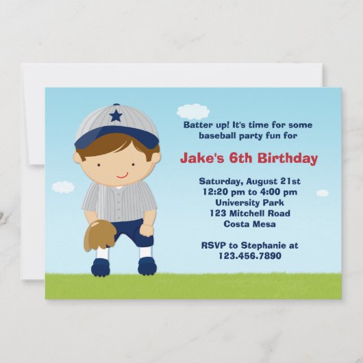 Uitnodiging van de Baseball Birthday Party (Voorkant)