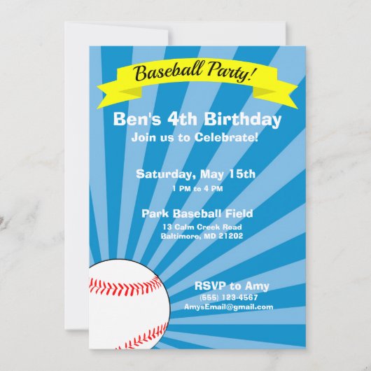 Uitnodiging van de Baseball Birthday Party (Voorkant)