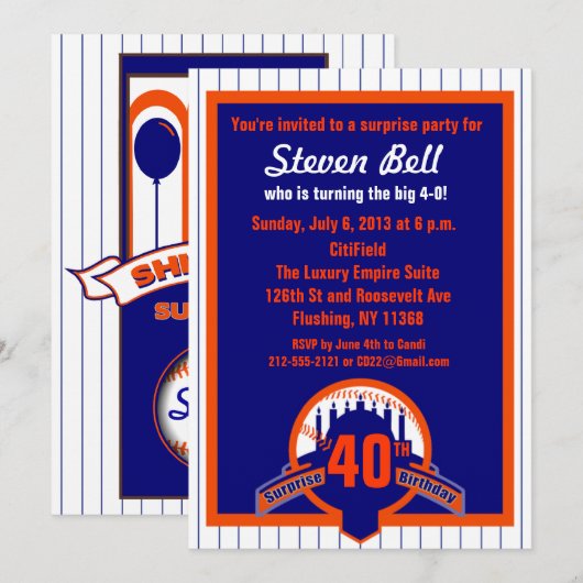 Uitnodiging van de Baseball Fan Surprise Party (Voorkant / Achterkant)