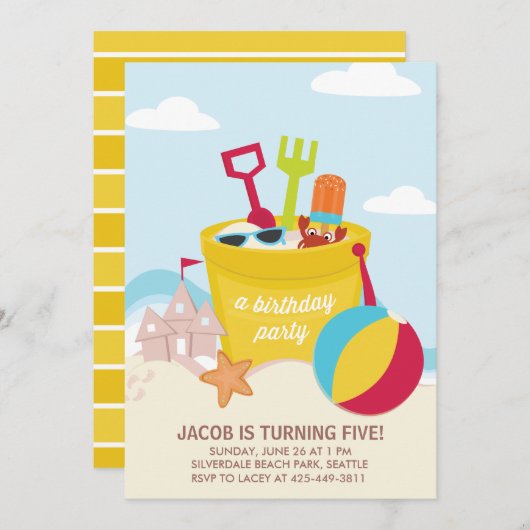 Uitnodiging van de "Beach Party"-Kind (Voorkant / Achterkant)