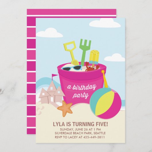 Uitnodiging van de "Beach Party"-Kind (Voorkant / Achterkant)