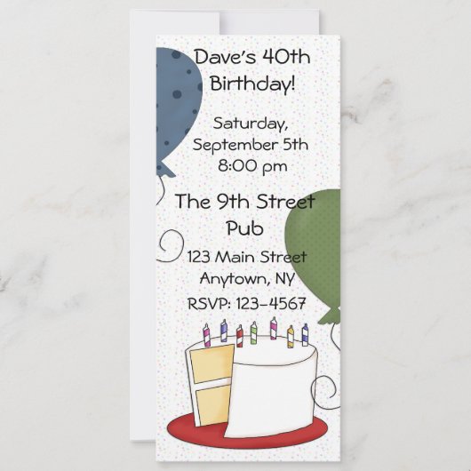 uitnodiging van de Birthday Cake Party (Voorkant)