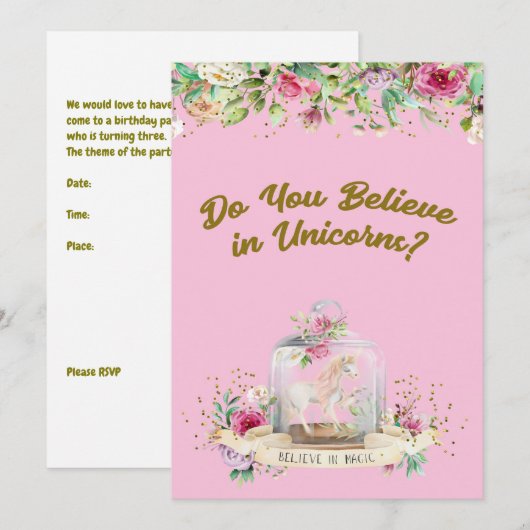 uitnodiging van de Birthday Party voor 3 jaar. Old (Voorkant / Achterkant)