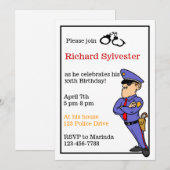 Uitnodiging van de Birthday-politiepartij (Voorkant / Achterkant)