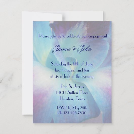 Uitnodiging van de blauwe Orchidee Engagement Part (Achterkant)