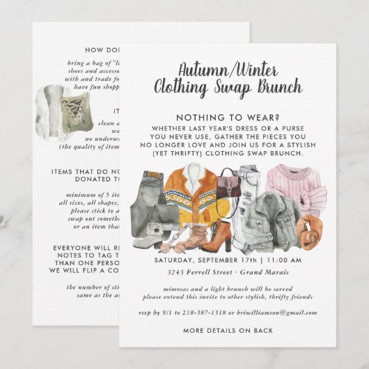 Uitnodiging van de Clothing Swap Party (Voorkant / Achterkant)