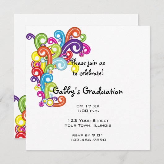 Uitnodiging van de Colorful Graduation Party (Voorkant / Achterkant)