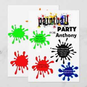 uitnodiging van de Colorful Paintball Birthday Par