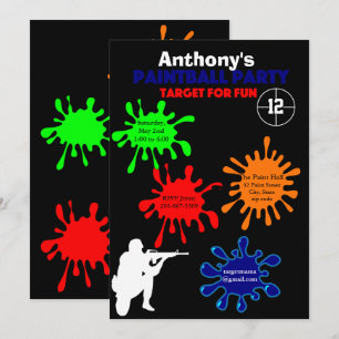 uitnodiging van de Colorful Paintball Birthday Par