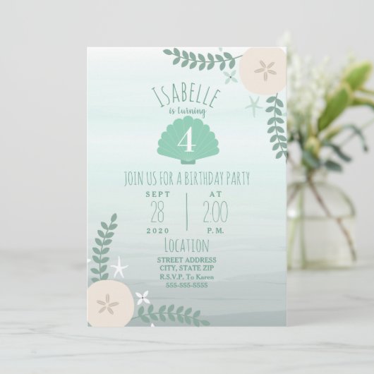 Uitnodiging van de Dag van de Beach van Seashell (Staand voorkant)