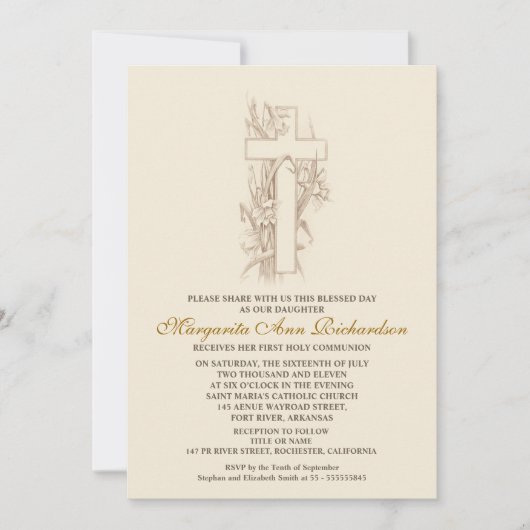 Uitnodiging van de eerste Heilige Communie - elega (Voorkant)