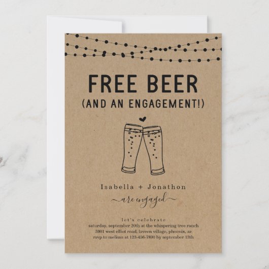 Uitnodiging van de Free Beer Funny Engagement Part (Voorkant)