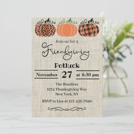 Uitnodiging van de Friendsgiving Party (Staand voorkant)