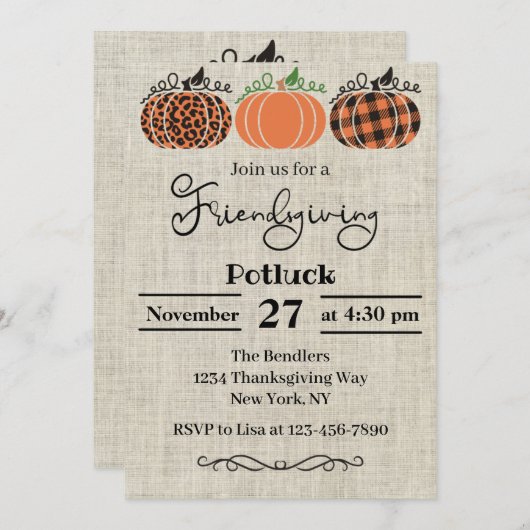 Uitnodiging van de Friendsgiving Party (Voorkant / Achterkant)