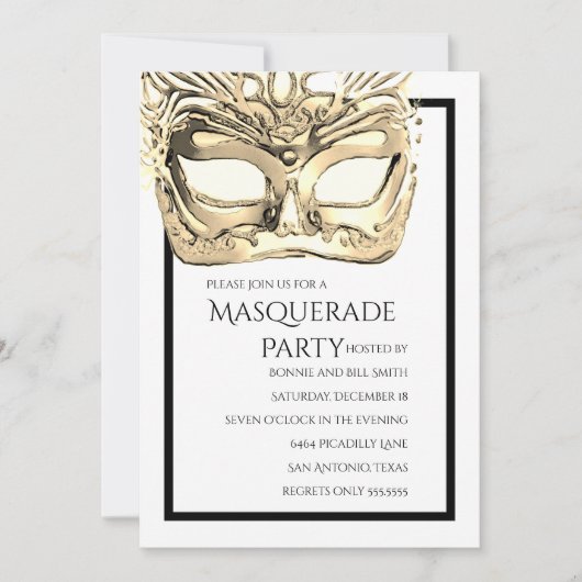 Uitnodiging van de gouden en Witte Masquerade Part (Voorkant)