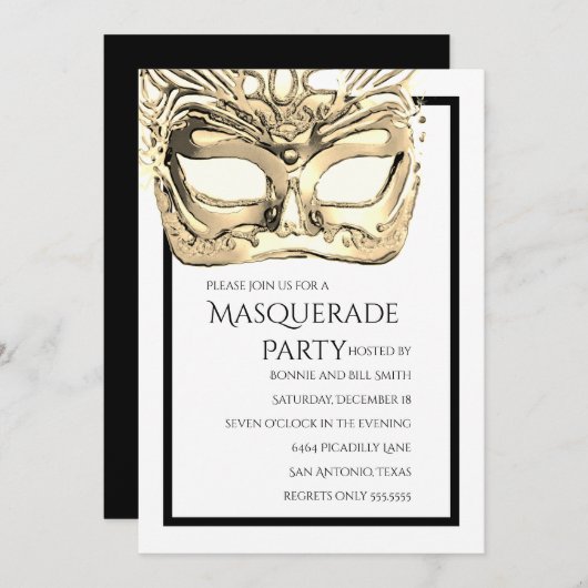 Uitnodiging van de gouden en Witte Masquerade Part (Voorkant / Achterkant)