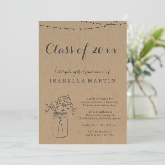 Uitnodiging van de Graduation Party | Rustic Kraft (Staand voorkant)