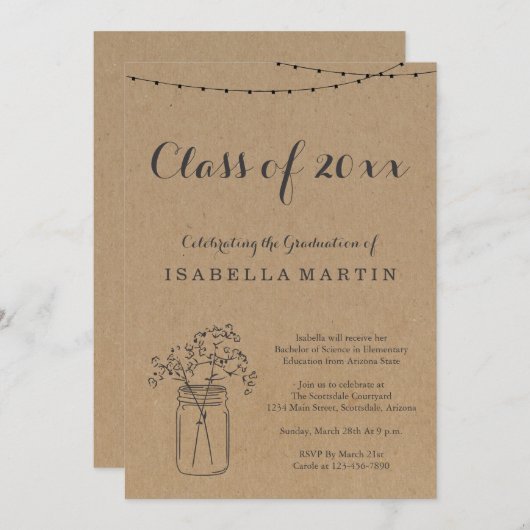 Uitnodiging van de Graduation Party | Rustic Kraft (Voorkant / Achterkant)