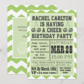 Uitnodiging van de Groene Cheerleading Birthday Pa (Voorkant / Achterkant)