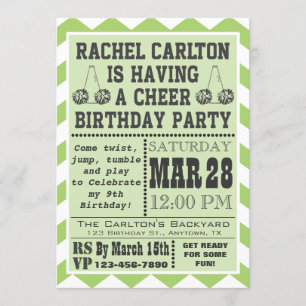 Uitnodiging van de Groene Cheerleading Birthday Pa