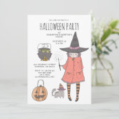 Uitnodiging van de Halloween Party van Cute Witch (Staand voorkant)