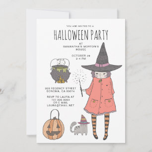 Uitnodiging van de Halloween Party van Cute Witch 