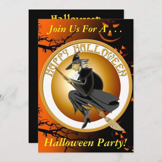 Uitnodiging van de Halloween Witch Party (Voorkant / Achterkant)