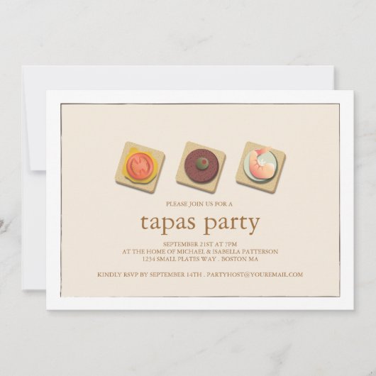 Uitnodiging van de kleine Bites Trio Tapas Party (Voorkant)
