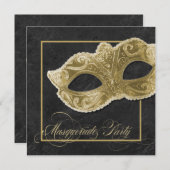 Uitnodiging van de Masquerade Party - Zwart & goud (Voorkant / Achterkant)