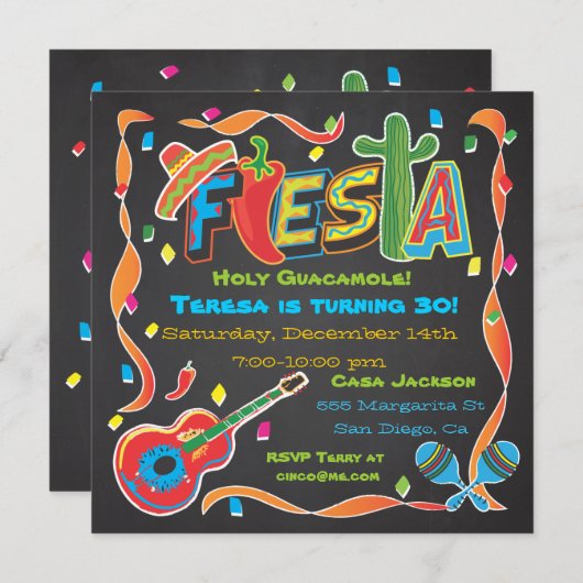 Uitnodiging van de Mexicaanse partij Fiesta op het (Voorkant / Achterkant)