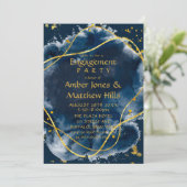 Uitnodiging van de Navy Blue Paint Gold Engagement (Staand voorkant)