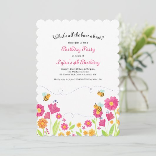 Uitnodiging van de partij Bee Spring Birthday (Staand voorkant)