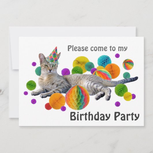 Uitnodiging van de partij Cat Birthday (Voorkant)