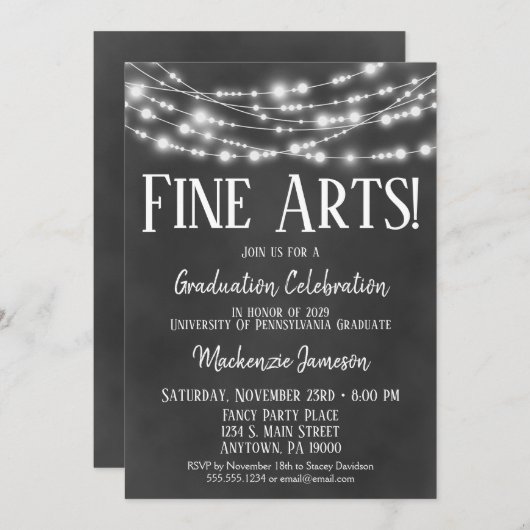 Uitnodiging van de partij Chalkboard Fine Arts Gra (Voorkant / Achterkant)