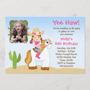 Uitnodiging van de partij Cowgirl Horse Birthday