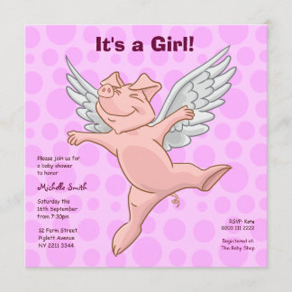 Uitnodiging van de partij Cute Flying Pig Baby sho
