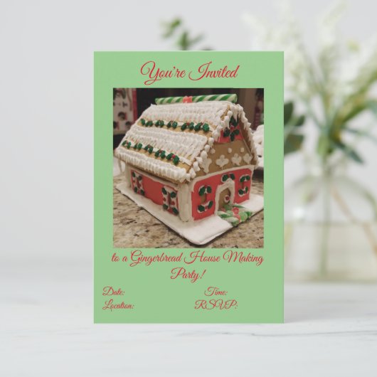 Uitnodiging van de partij Gingerbrood House Making (Staand voorkant)