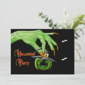 Uitnodiging van de partij Halloween - Groene heks  (Staand voorkant)