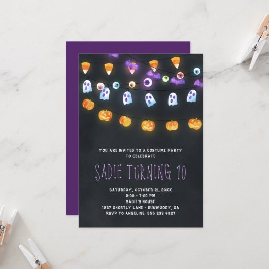 Uitnodiging van de partij Halloween Pumpkin (Voorkant / Achterkant in situ)