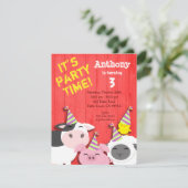 Uitnodiging van de partij "Kute Farm Animals" (Staand voorkant)