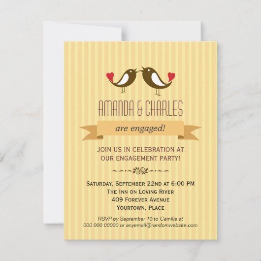 Uitnodiging van de partij Lovevogels Yellow Engage (Voorkant)