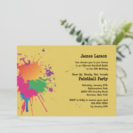 Uitnodiging van de partij Paintball (Staand voorkant)